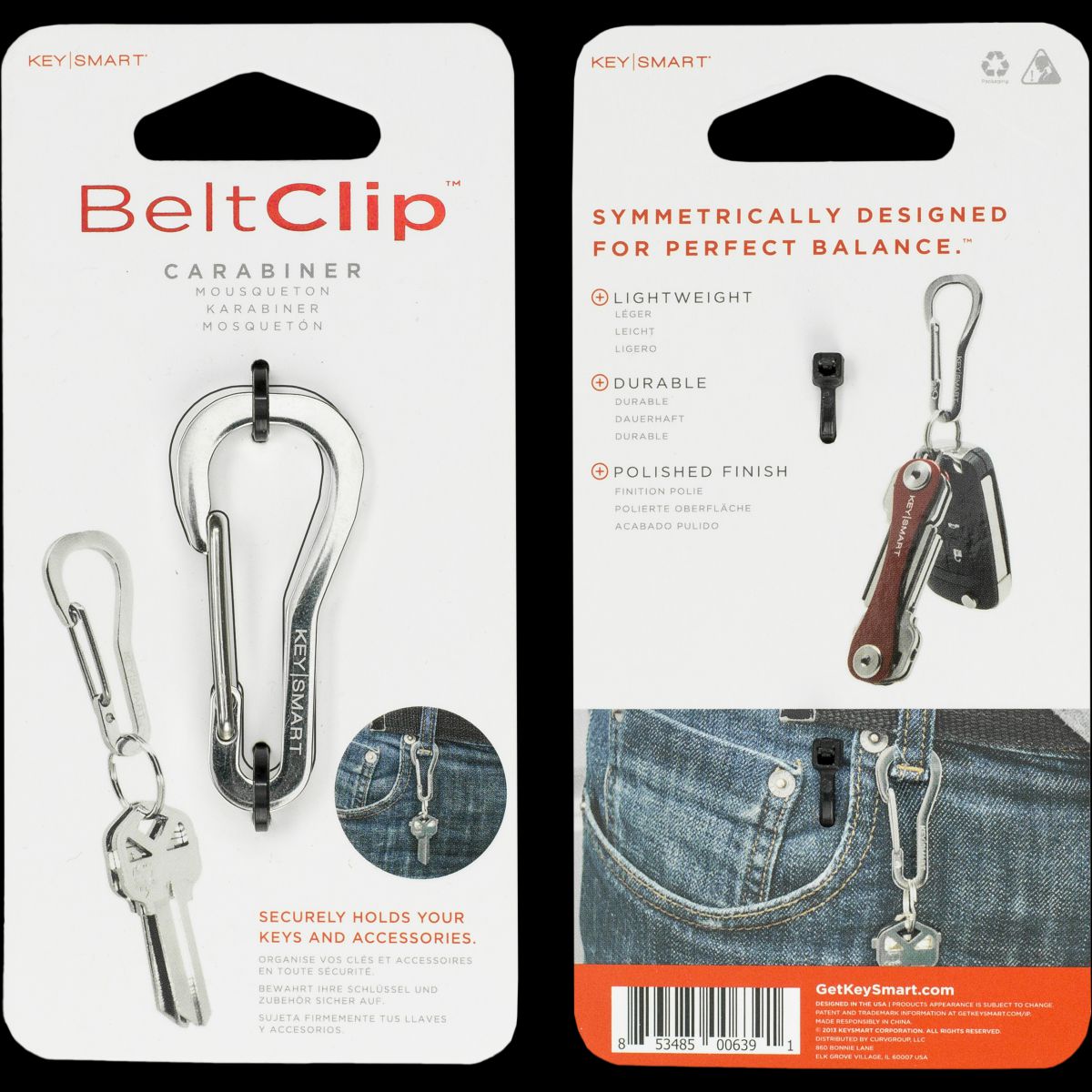 KeySmart Belt Clip Carabiner, Stainless Steel