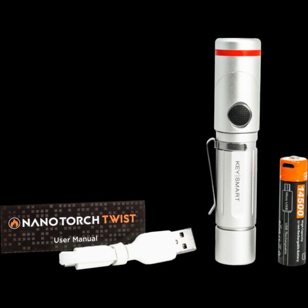 KeySmart Nano Torch Twist | Compact Flashlight, Silver Aluminum - Image 5