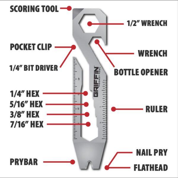 Griffin Pocket Tool - XL - Stainless Steel - Metric Measurements