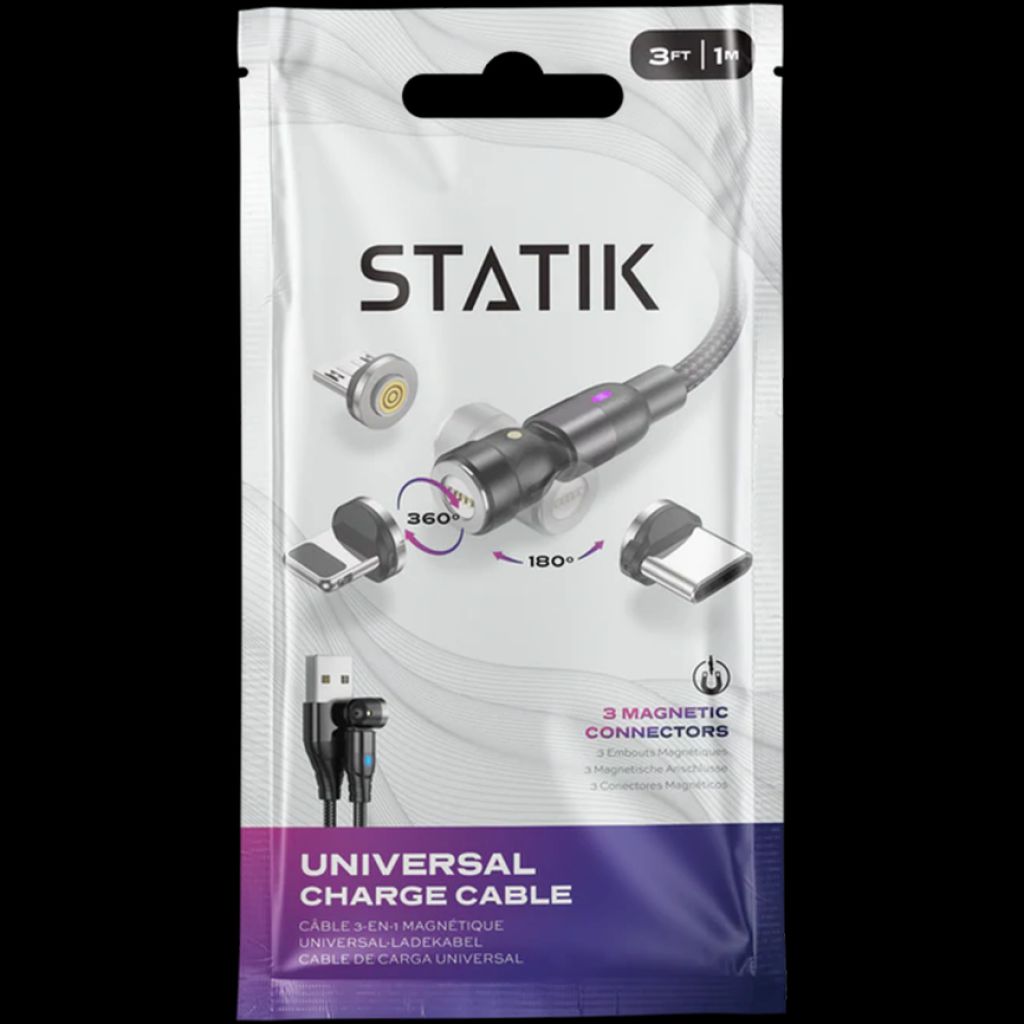 KeySmart Statik 360 Universal Charge Cable With 3 Connectors; 3ft/1M