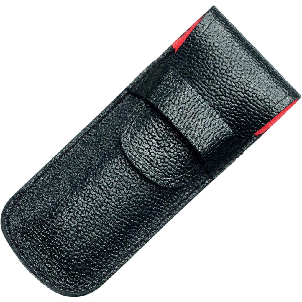 Victorinox Black Leather Pouch with Loop & Red Lined Flap